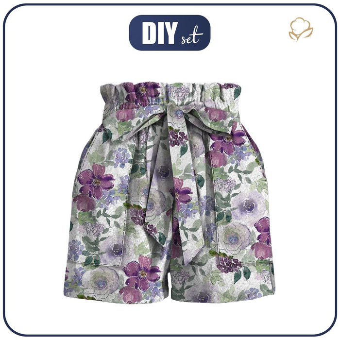 PAPERBAG SHORTS - WATER-COLOR FLOWERS pat. 3 - sewing set XL