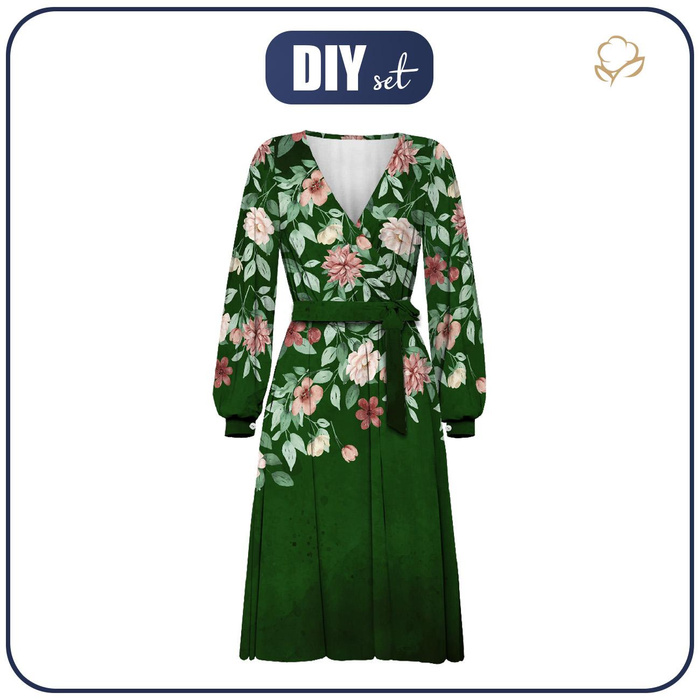 WRAP MIDI DRESS (BIANCA) - BEAUTIFUL FLOWERS - sewing set S