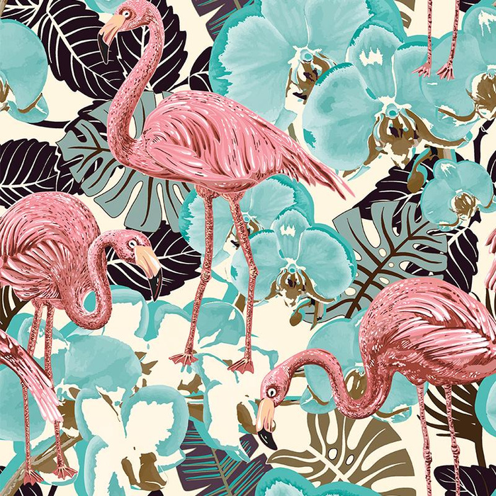 FLAMINGOS AND MONSTERAS - Viscose jersey
