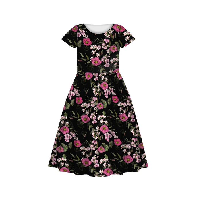 KINDER KLEID "MIA" - ROSA BLUMEN M. 2 - Nähset (146/152)
