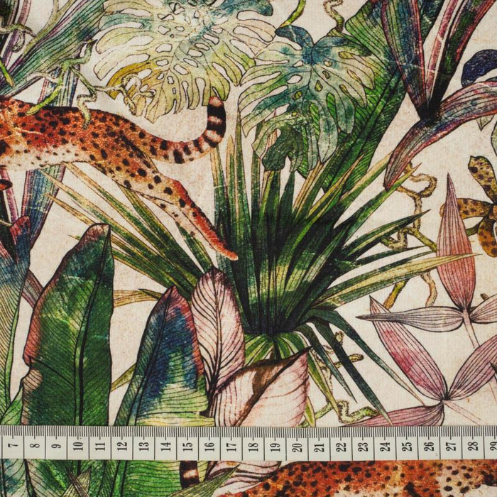 100cm GEPARDY / liście - dzianina pętelkowa 