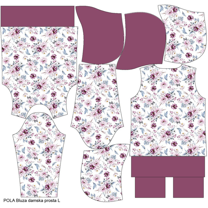 BLUZA DAMSKA (POLA) CLASSIC Z KAPTUREM - AKWARELOWY BUKIET wz. 2 -  dzianina pętelkowa - XS