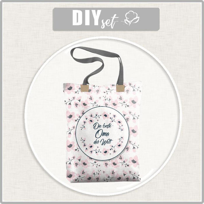 SHOPPER BAG - DIE BESTE OMA DER WELT / painted flowers - Cotton woven fabric - sewing set