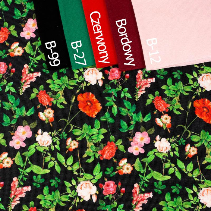 MINI RÓŻE I LIŚCIE (RAJSKI OGRÓD)  - dzianina drapana z elastanem ITY