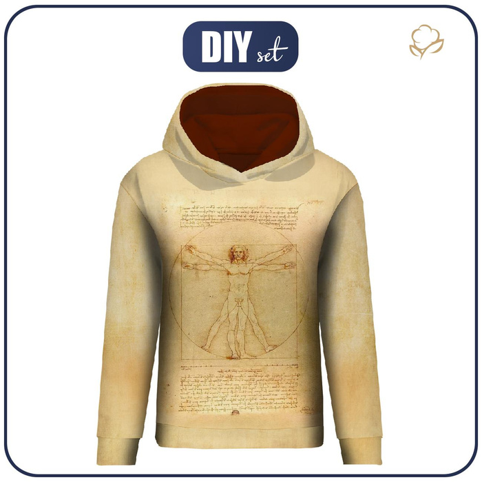 BLUZA DAMSKA (POLA) CLASSIC Z KAPTUREM - CZŁOWIEK WITRUWIAŃSKI (Leonardo da Vinci) - zestaw do uszycia S