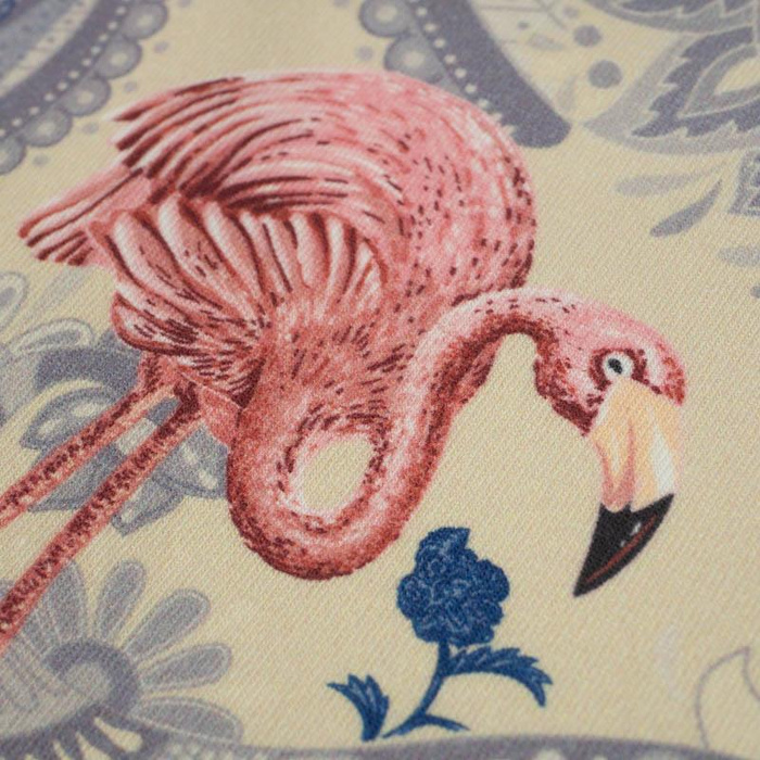FLAMINGOS UND ROSEN / beige - Nylonstoff PUMI