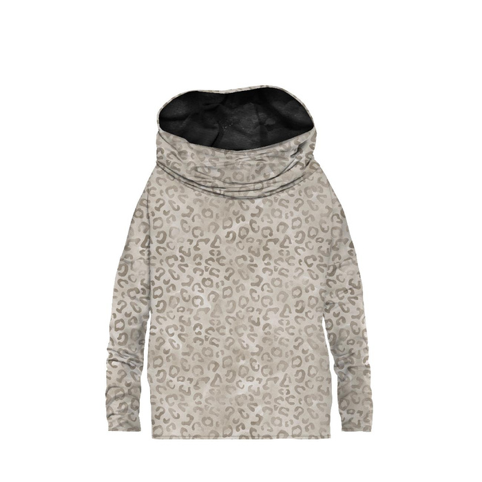 BLUZA DAMSKA (FURIA) NIETOPERZ Z KOMINEM - CĘTKI / beżowy (PANTERY ŚNIEŻNE) -  dzianina pętelkowa - S