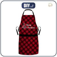 CHRISTMAS APRON - MERRY CHRISTMAS / VICHY GRID BLACK / red