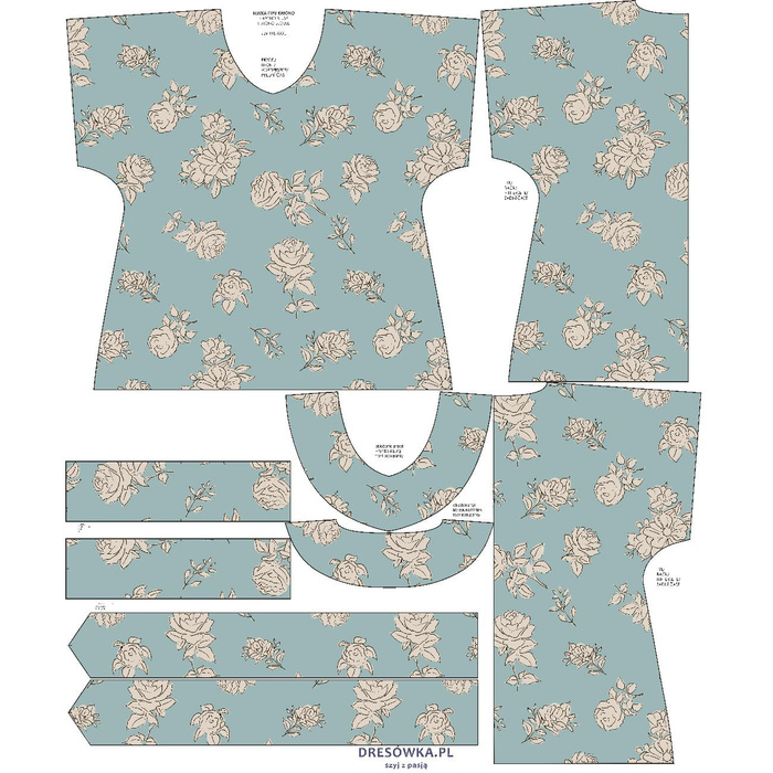 KIMONO BLUSE - BEIGE ROSEN - Nähset