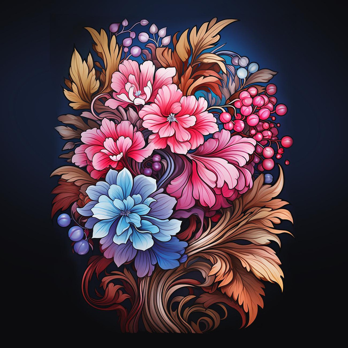 BOUQUET OF FLOWERS WZ.3 - panel (60cm x 50cm)- single jersey s elastanem ITY