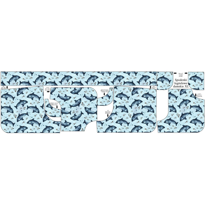 Women’s boardshorts - ORCAS (THE WORLD OF THE OCEAN) / CAMOUFLAGE pat. 2 (light blue) M