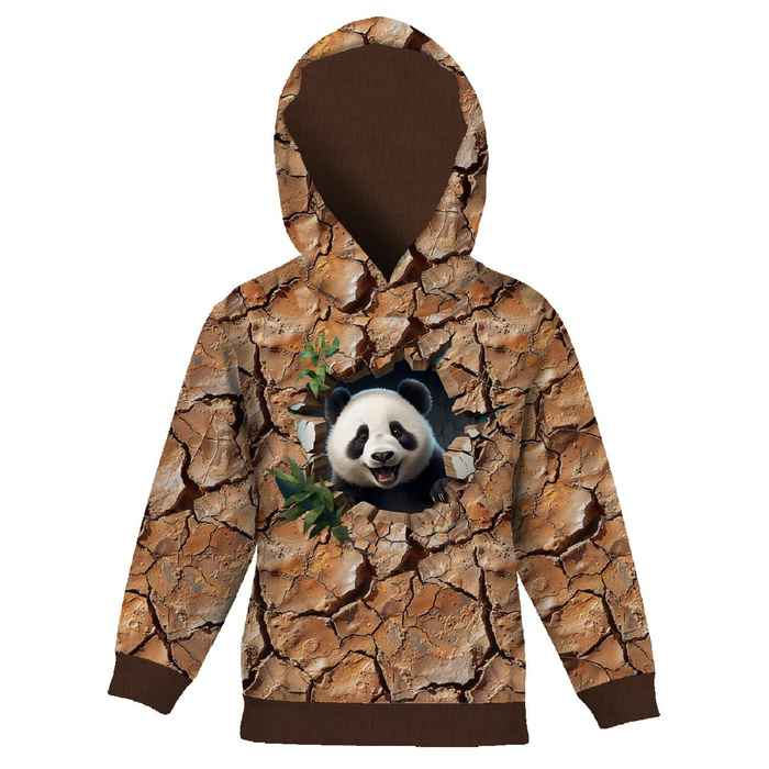KID'S HOODIE (ALEX) - ANIMALS CRACKED pat.4 (panda) - looped knit fabric (122/128)