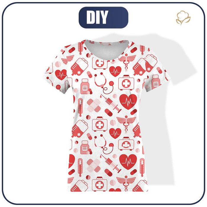 DAMEN T-SHIRT - RETTUNGSDIENST (HOBBIES UND BERUFE ) - rot / weiß - Single Jersey S
