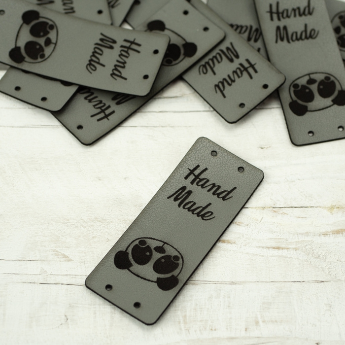 Falt-Label "Hand Made" - Panda 2 x 5 cm - grau