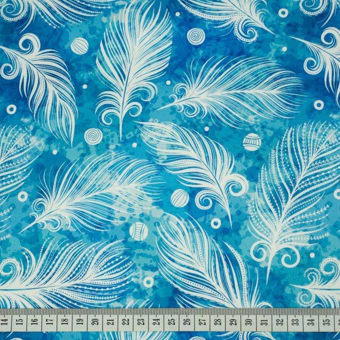 100CM WHITE FEATHERS / blue - swimsuit lycra