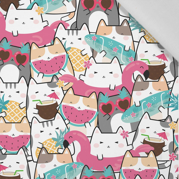 SUMMER CATS wz. 1 / pink lemonade - tkanina wiskozowa