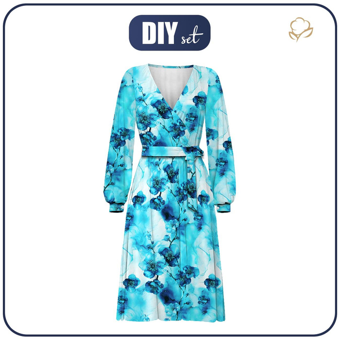 WRAP MIDI DRESS "BIANCA" (M) - ALCOHOL PASTEL INK wz.7 blue - sewing set  
