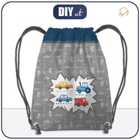 GYM BAG - VEHICLES pat. 2 / white (ADVENTURE BEGINS) - big