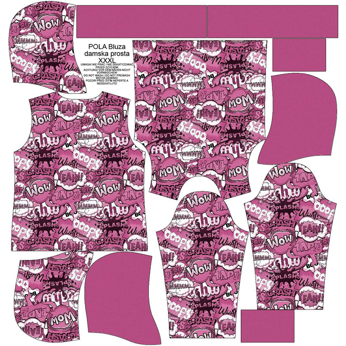 BLUZA DAMSKA (POLA) CLASSIC Z KAPTUREM - KOMIKS (różowy) - dzianina pętelkowa - XS
