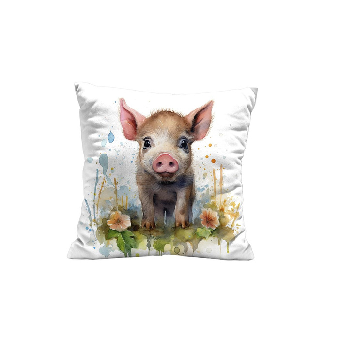 PILLOW 45X45 - WATERCOLOR PIGGY - Cotton woven fabric - sewing set