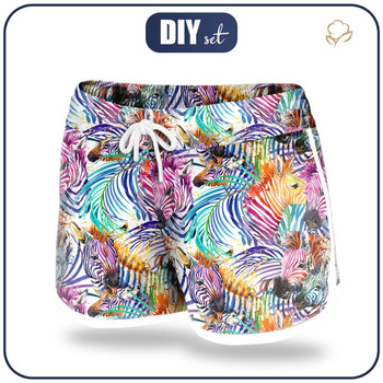 Damen Badeshorts - ZEBRA / regenbogenfarbig L