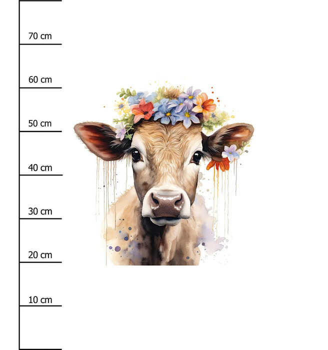 WATERCOLOR COW - Panel (75cm x 80cm) teplákovina počesaná s elastanem ITY