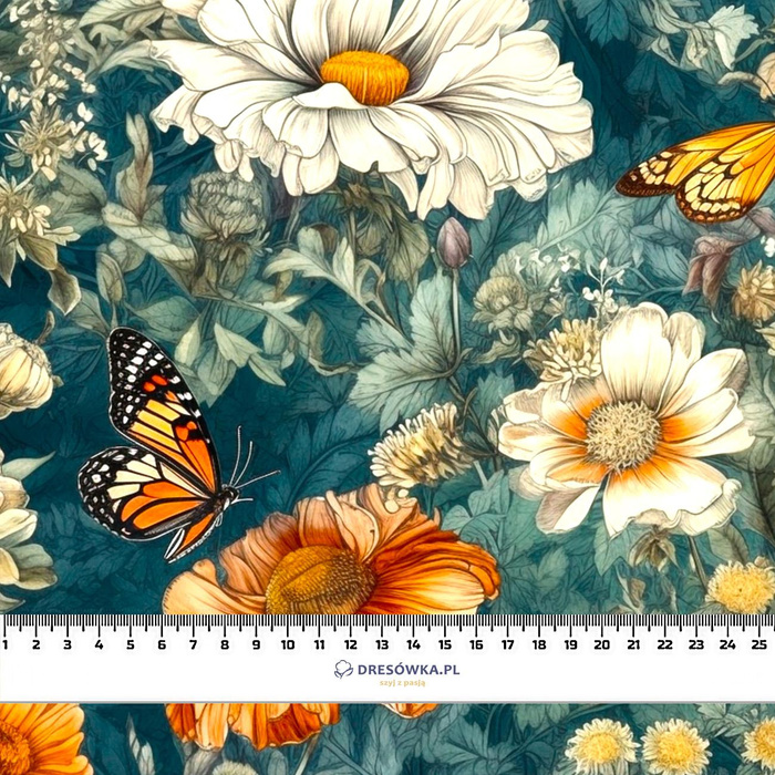 Butterfly & Flowers wz.1 - tkanina wiskozowa