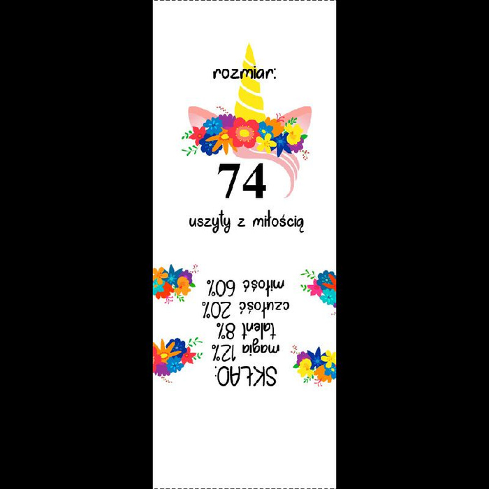 Štítek holčičí "JEDNOROŽEC / věnec" PL - Sada 9 ks / Velikost na výběr