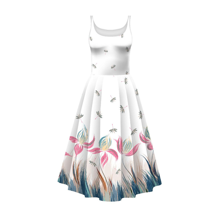 DRESS "ISABELLE" - FLOWERS (pattern no. 4) / white - sewing set L