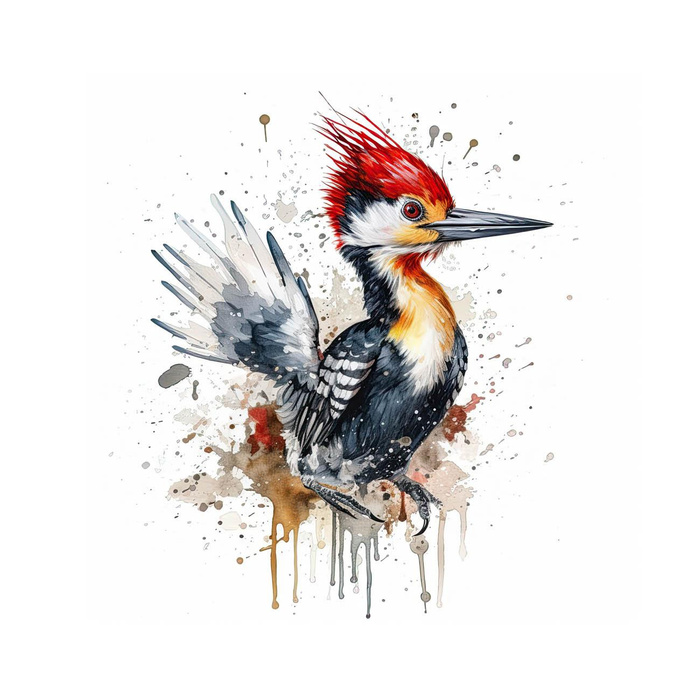 WATERCOLOR WOODPECKER - Panel (75cm x 80cm) Sommersweat