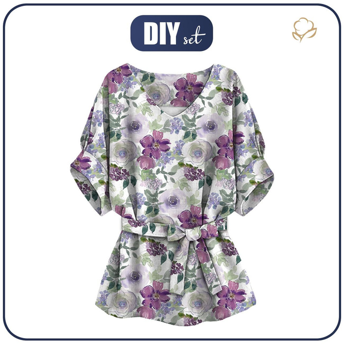 BLUZKA TYPU KIMONO - AKWARELOWE KWIATY wz. 3 - zestaw do uszycia XXL-XXXL