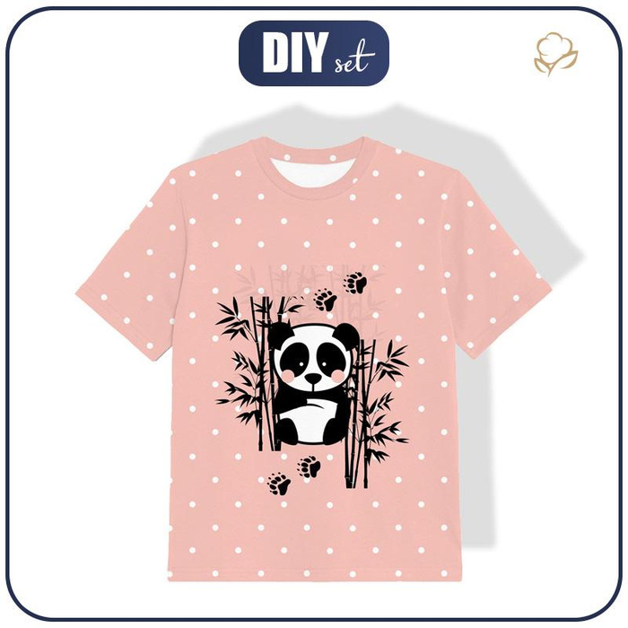 KID’S T-SHIRT - PANDA (DOTS) / pink - single jersey (140/146)