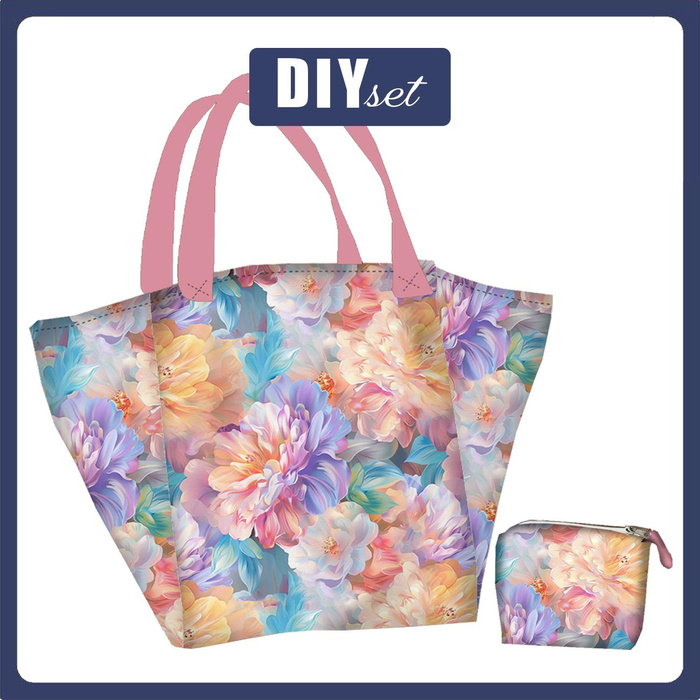 XL bag with in-bag pouch 2 in 1 - PASTEL FLOWERS WZ.19 - sewing set
