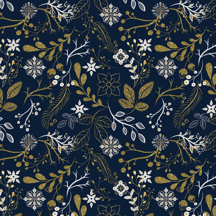 FOLK FLORAL pat. 1 / gold (FOLK FOREST) - looped knit fabric with elastane ITY