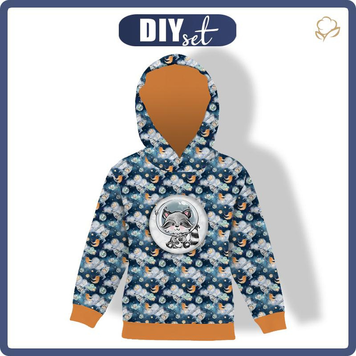 KID'S HOODIE (ALEX) - SPACE CUTIES pat. 1 (CUTIES IN THE SPACE) - looped knit fabric (98/104)