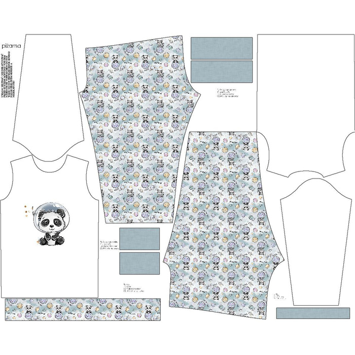 CHILDREN'S PAJAMAS " MIKI" - PANDA (CUTIES IN THE SPACE) - Elastic cotton knit fabric (122/128)