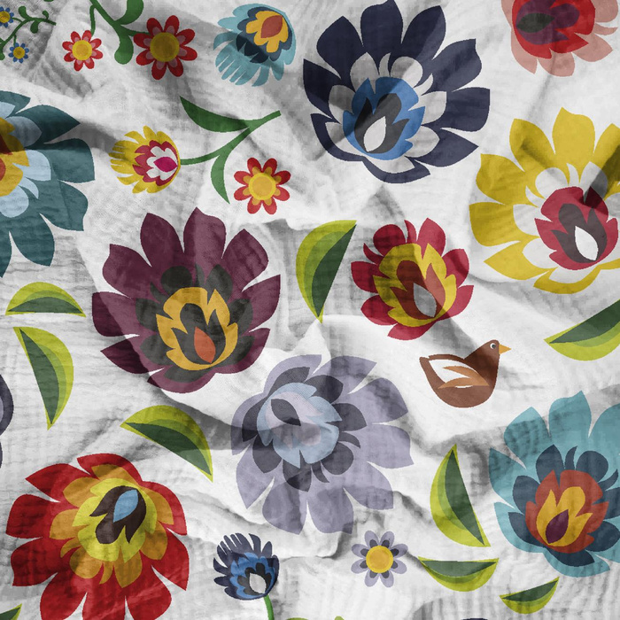 LOWICZ FOLKLORE / white - Cotton muslin