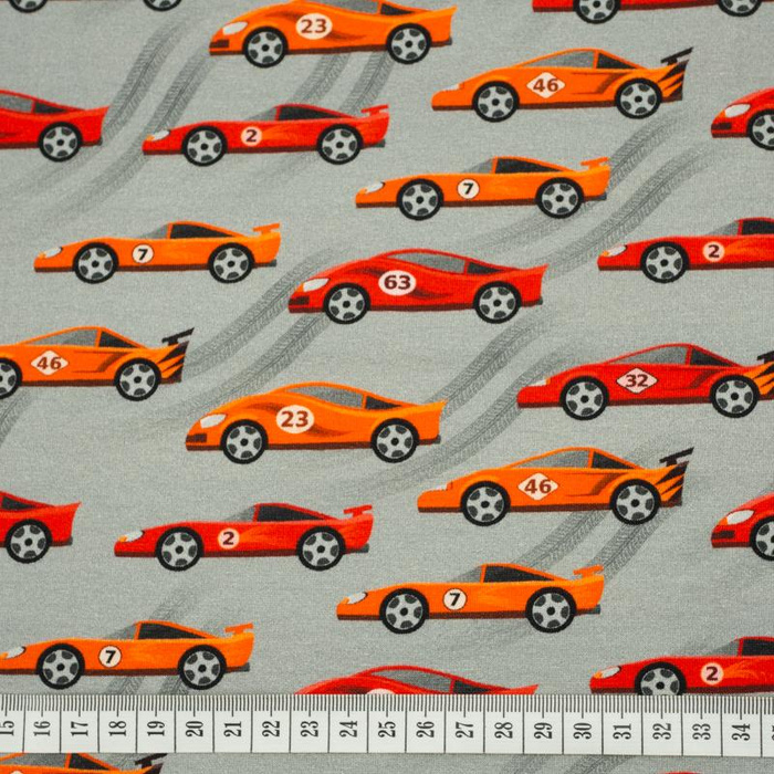 FAST WHEELS / red on grey - single jersey with elastane TE210