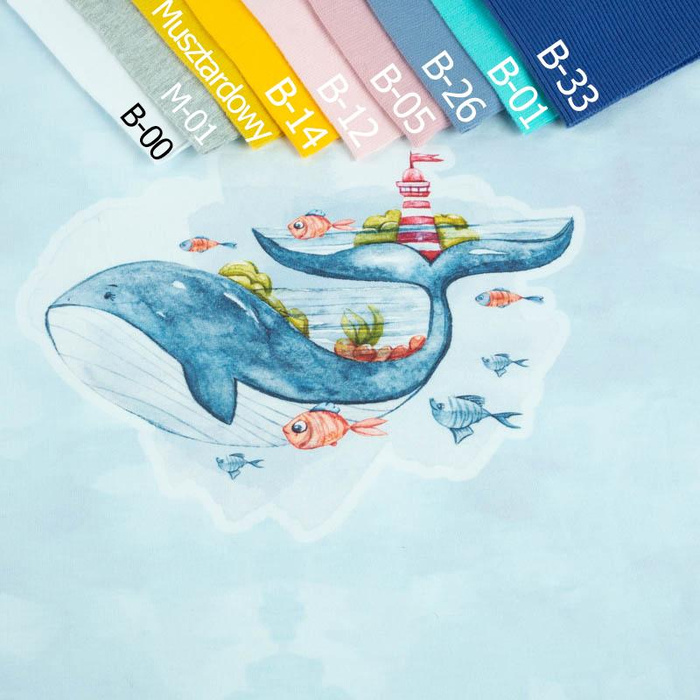 WIELORYB I LATARNIA MORSKA wz. 2 (MAGICZNY OCEAN) - PANEL PANORAMICZNY SINGLE JERSEY (60cm x 155cm)