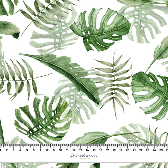 ROPICAL LEAVES MIX pat. 1 / white (JUNGLE) - Cotton woven fabric
