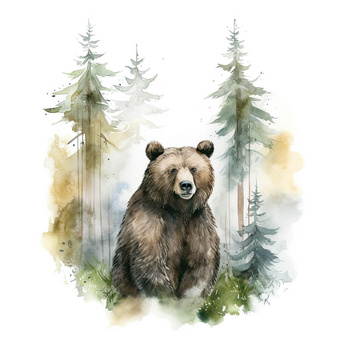 WATERCOLOR BEAR - Panel (75cm x 80cm) Hydrofobní česaná teplákovina