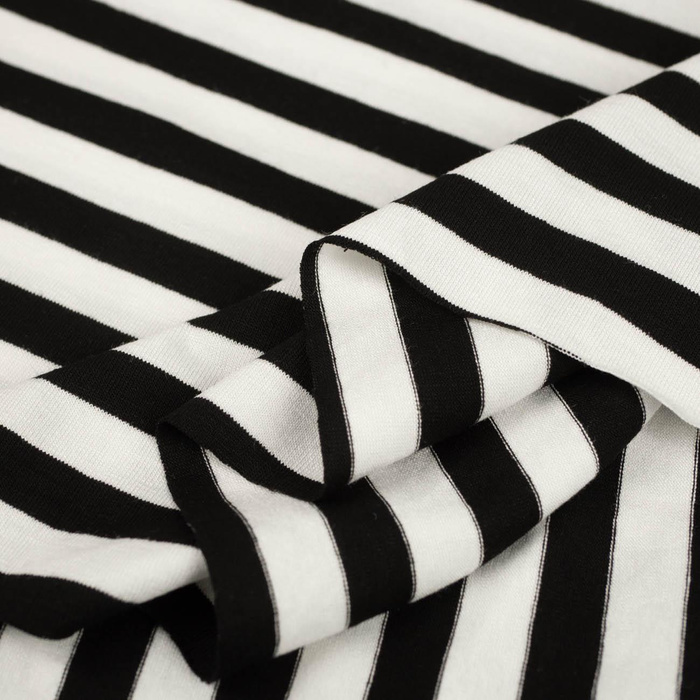 Viskose Jersey - STREIFEN WEIß / SCHWARZ 1,0cm x 1,0cm