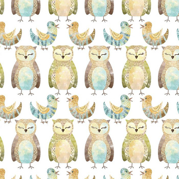 OWLS AND BIRDS (FOREST ANIMALS) - looped knit fabric