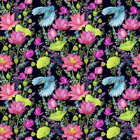 MINI KINGFISHERS AND POPPIES (KINGFISHERS IN THE MEADOW) / black