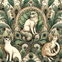 ART NOUVEAU CATS & FLOWERS WZ. 1 - dzianina drapana z elastanem ITY