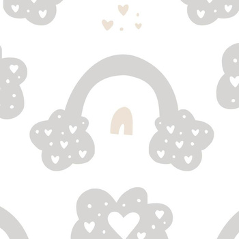 VALENTINE'S RAINBOW pat. 7 / white (RAINBOWS AND HEARTS) - Viscose jersey