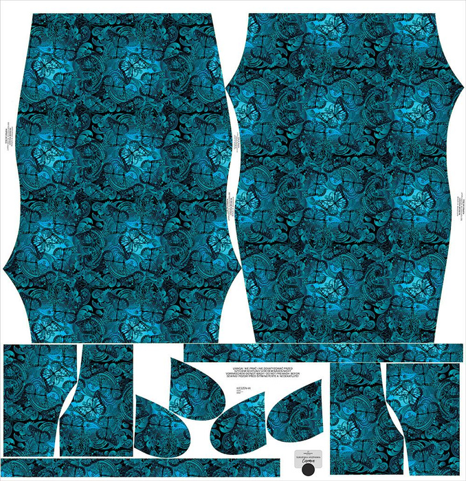 KLEID "CARMEN" - SPITZEN SCHMETTERLINGE / blau - Krepp S