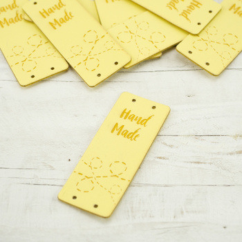 Metka boczna "Hand Made" - fastryga 2x5 cm - bananowa