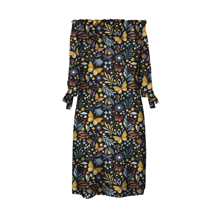 DRESS "CARMEN" - FOLK BUTTERFLIES / black - crepe XXL