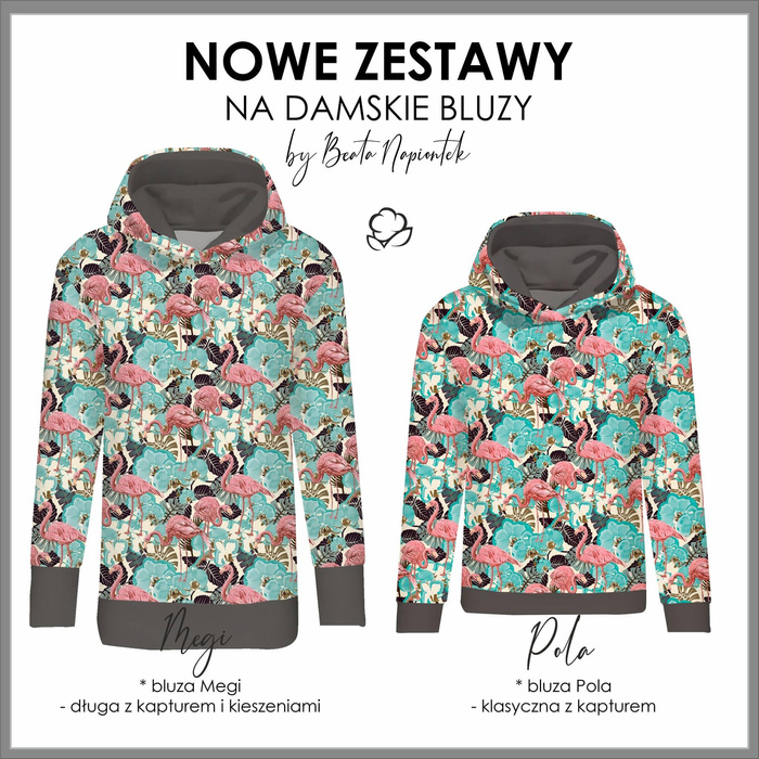 CLASSIC WOMEN’S HOODIE (POLA) - KINGFISHERS AND LILACS (KINGFISHERS IN THE MEADOW) / white - looped knit fabric - L
